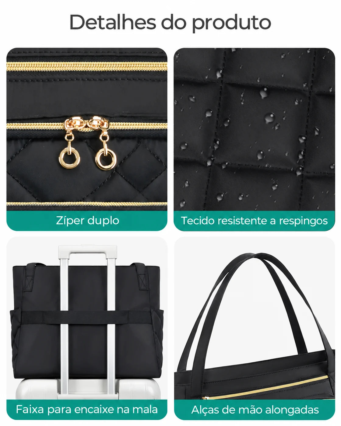 Alças e acabamentos — Pasta Acolchoada Profissional para Notebook até 39,6 cm Bags Mart Cor Preto