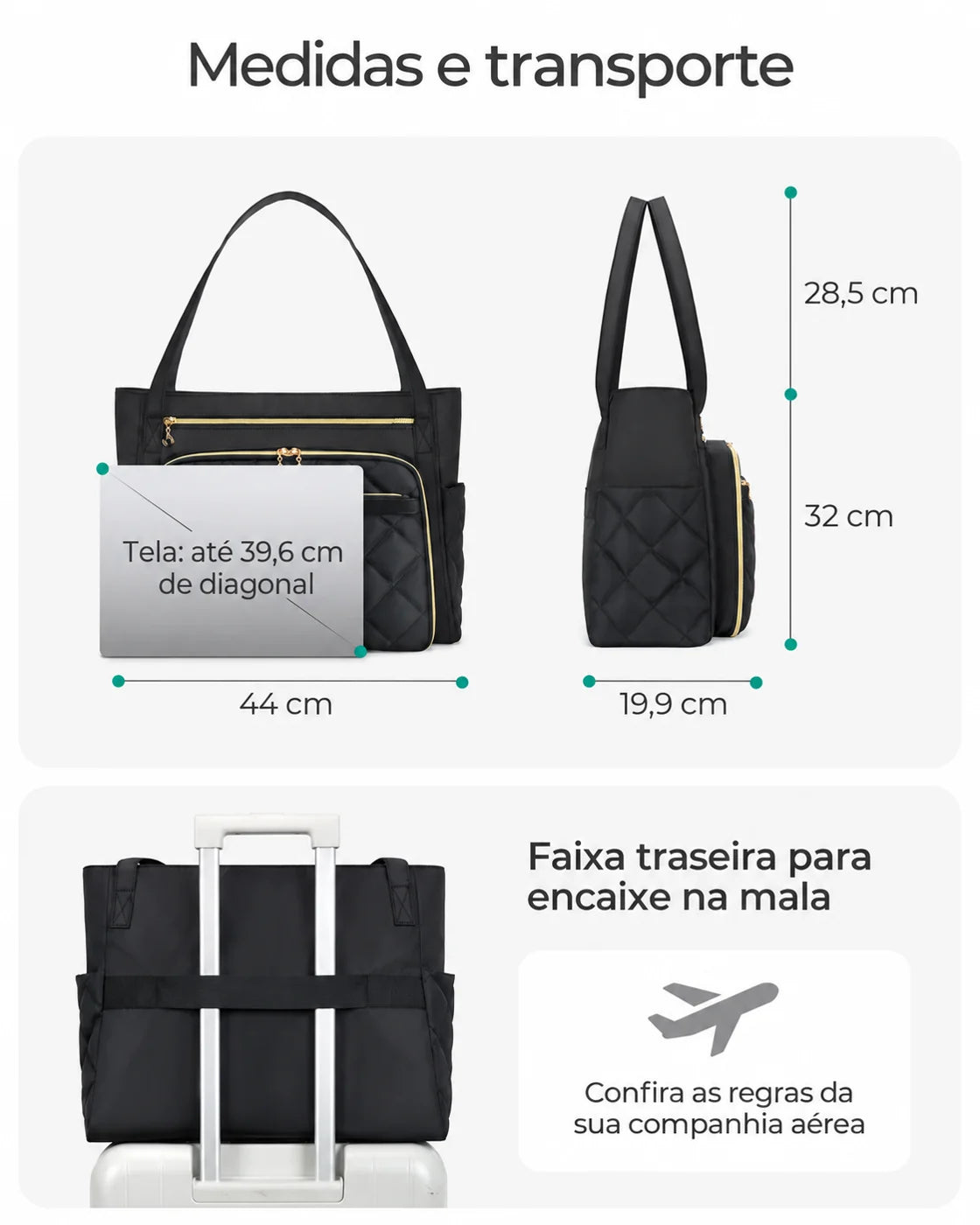 Dimensões em centímetros — Pasta Acolchoada Profissional para Notebook até 39,6 cm Bags Mart Cor Preto