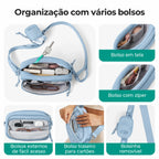 Pochete Unissex com Bolsinha Removível Bags Mart Cor Azul — bolsos e compartimentos