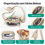Pochete Unissex com Bolsinha Removível Bags Mart Cor Bege — bolsos e compartimentos