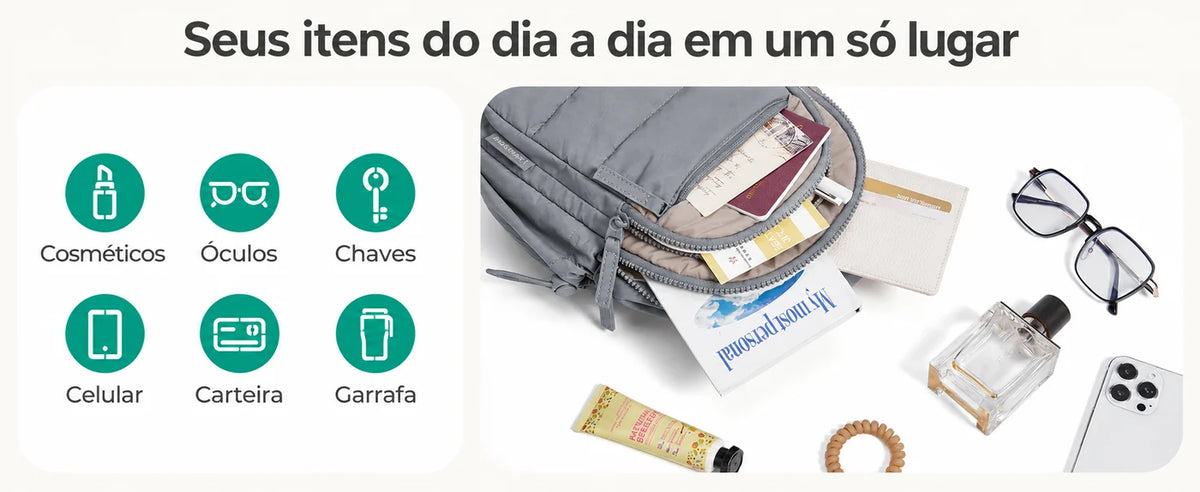 Organização dos itens do dia a dia — Pochete Transversal Acolchoada Puffer 5 L Bags Mart Cor Cinza