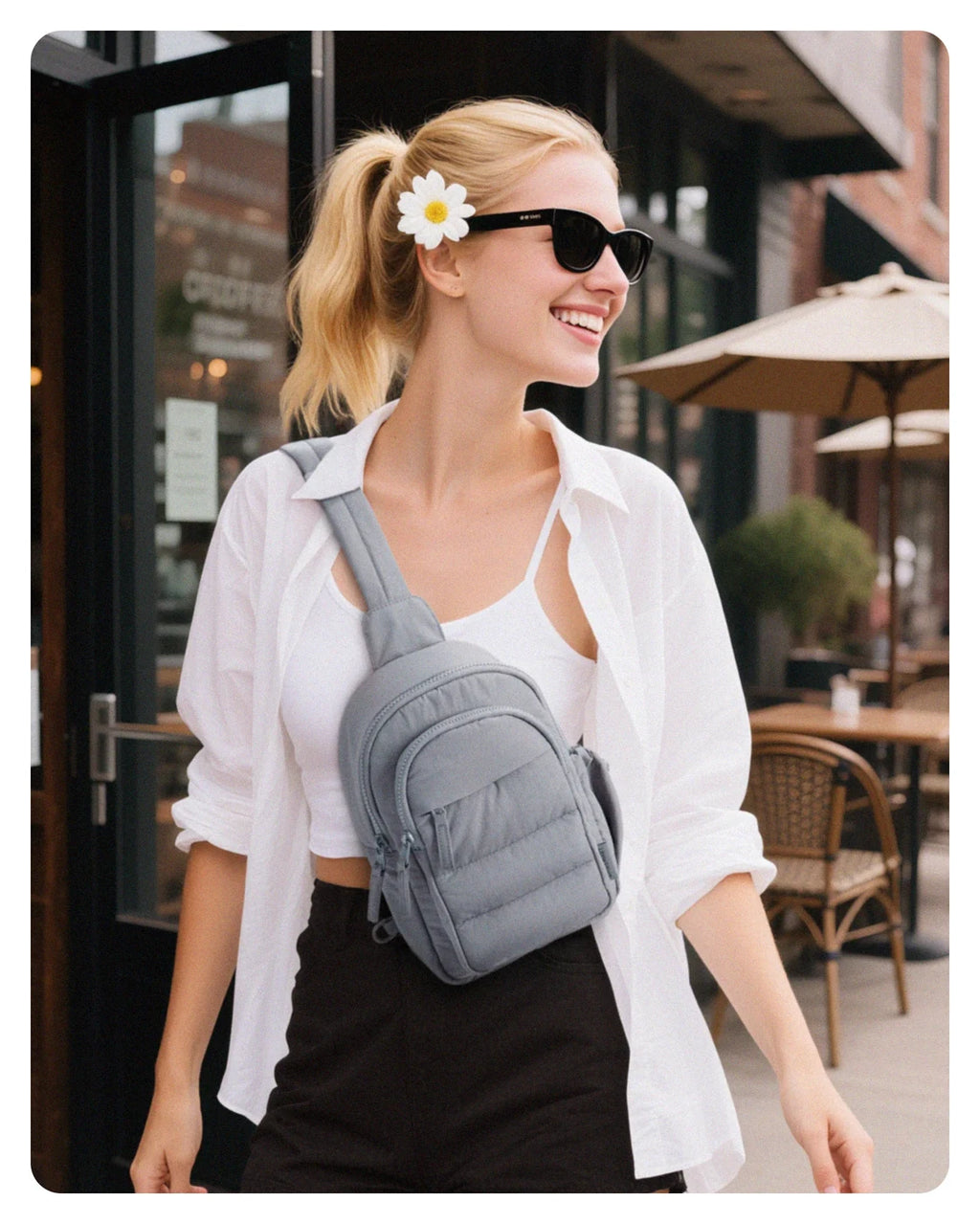 Pochete em uso — Pochete Transversal Acolchoada Puffer 5 L Bags Mart Cor Cinza