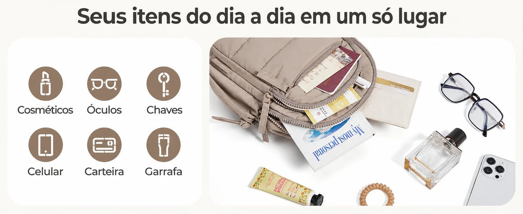 Organização dos itens do dia a dia — Pochete Transversal Acolchoada Puffer 5 L Bags Mart Cor Marrom
