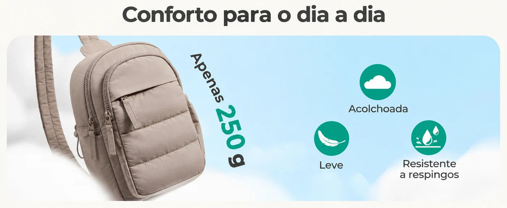 Acabamento acolchoado e peso de 250 g — Pochete Transversal Acolchoada Puffer 5 L Bags Mart Cor Marrom
