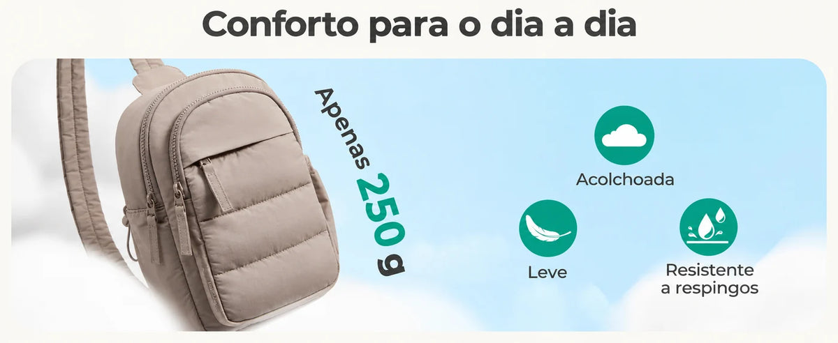 Acabamento acolchoado e peso de 250 g — Pochete Transversal Acolchoada Puffer 5 L Bags Mart Cor Marrom