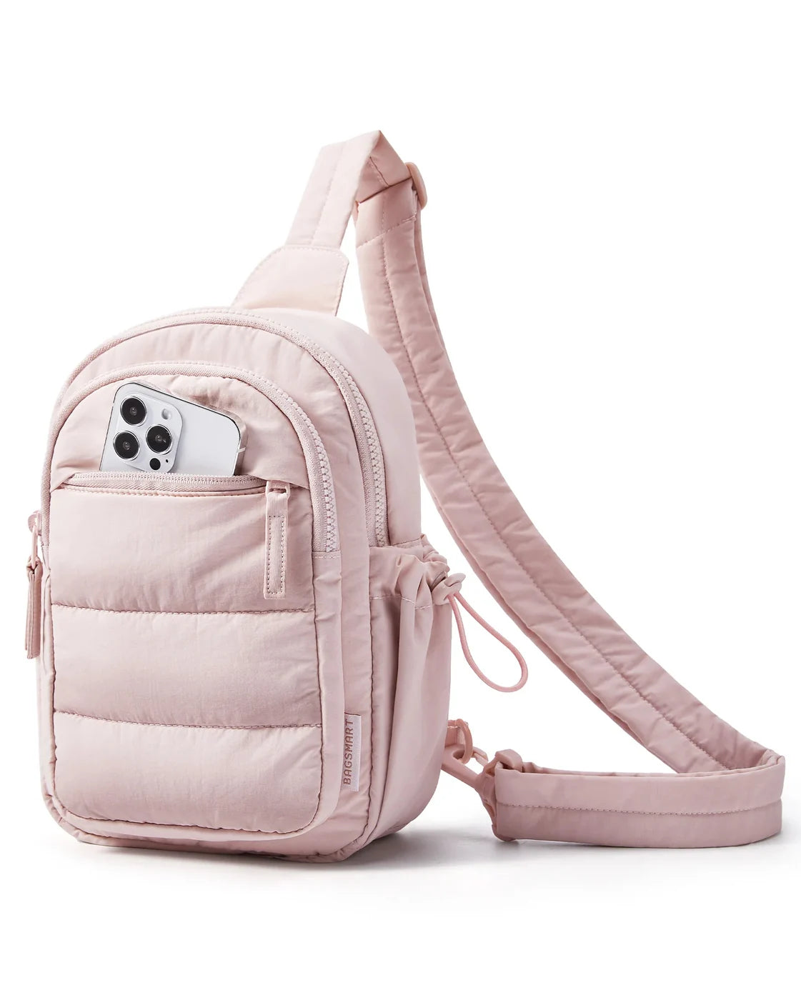 Vista principal do produto — Pochete Transversal Acolchoada Puffer 5 L Bags Mart Cor Rosa