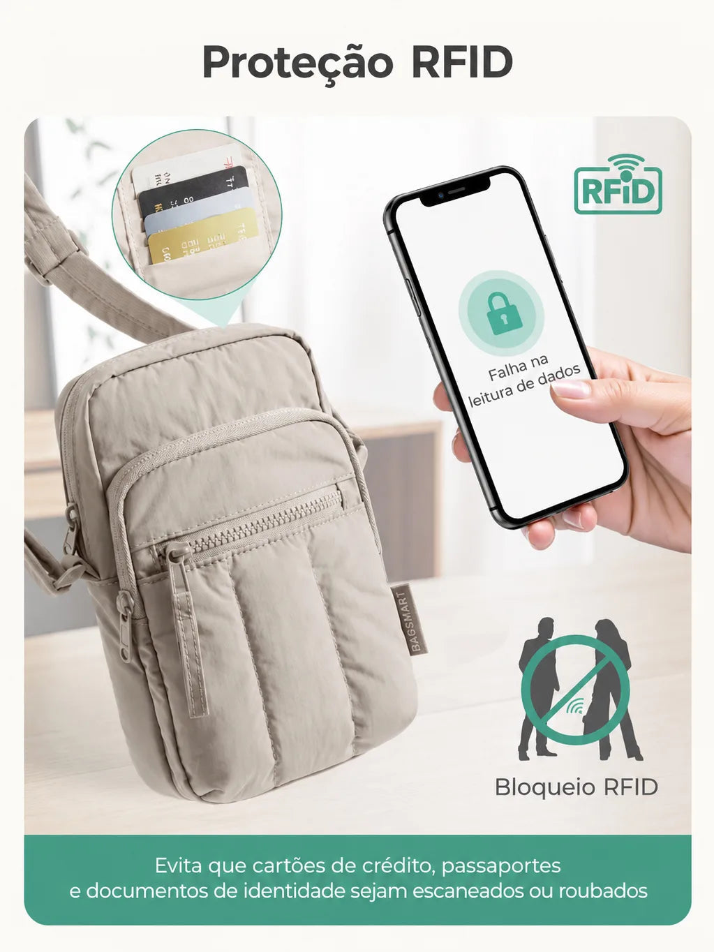 Proteção RFID - bloqueia leitura de cartões, passaportes e documentos
