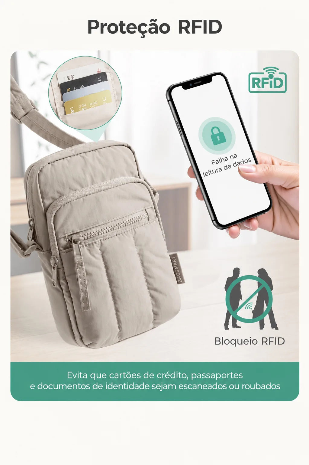 Proteção RFID - bloqueia leitura de cartões, passaportes e documentos