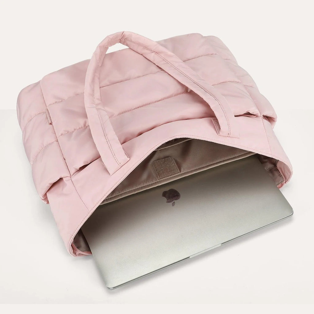 Bolsa Feminina Acolchoada Puffer Bags Mart Cor Rosa — interior e compartimentos na cor Rosa