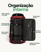 Mochila de Viagem com Rodas 43 L Bags Mart Cor Vermelho Borgonha — interior, bolsos e cintas de compressão