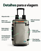 Mochila de Viagem com Rodas 43 L Bags Mart Cor Cinza — bolsos externos e compartimento para notebook
