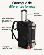 Mochila de Viagem com Rodas 43 L Bags Mart Cor Cinza — alças, puxador e capa para rodas