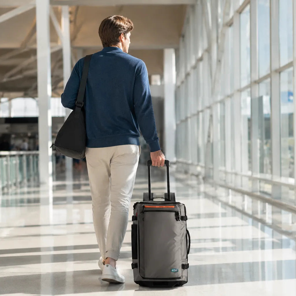 Mochila de Viagem com Rodas 43L Cinza - dobrável para fácil armazenamento