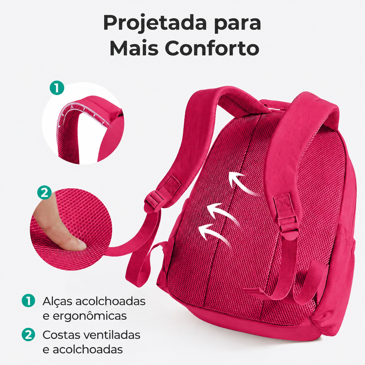 Mochila Feminina para Notebook Rosa Pink - projetada para mais conforto