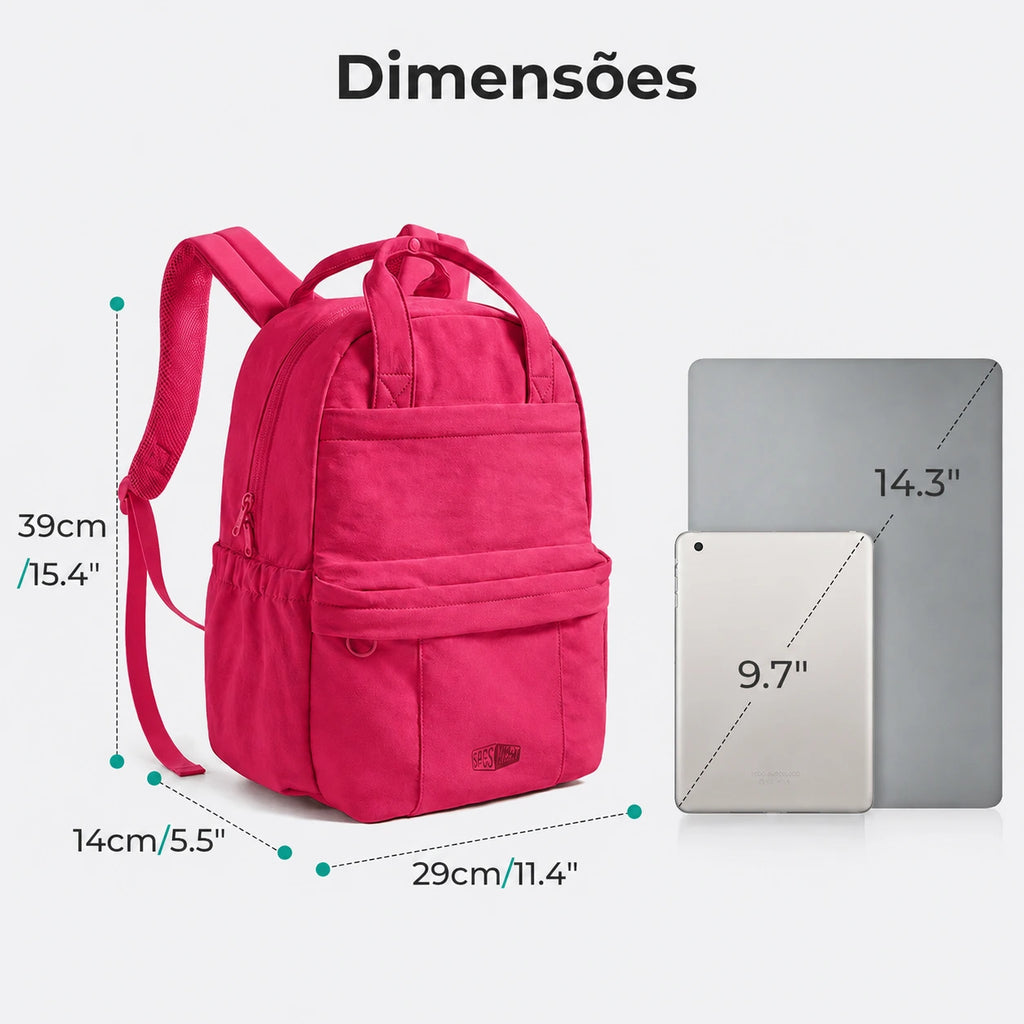 Mochila Feminina para Notebook Rosa Pink - dimensões