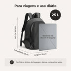 Mochila de Viagem Feminina 25 L com Bolsa Pequena Bags Mart Cor Preto — medidas em centímetros e capacidade de 25 L na cor Preto