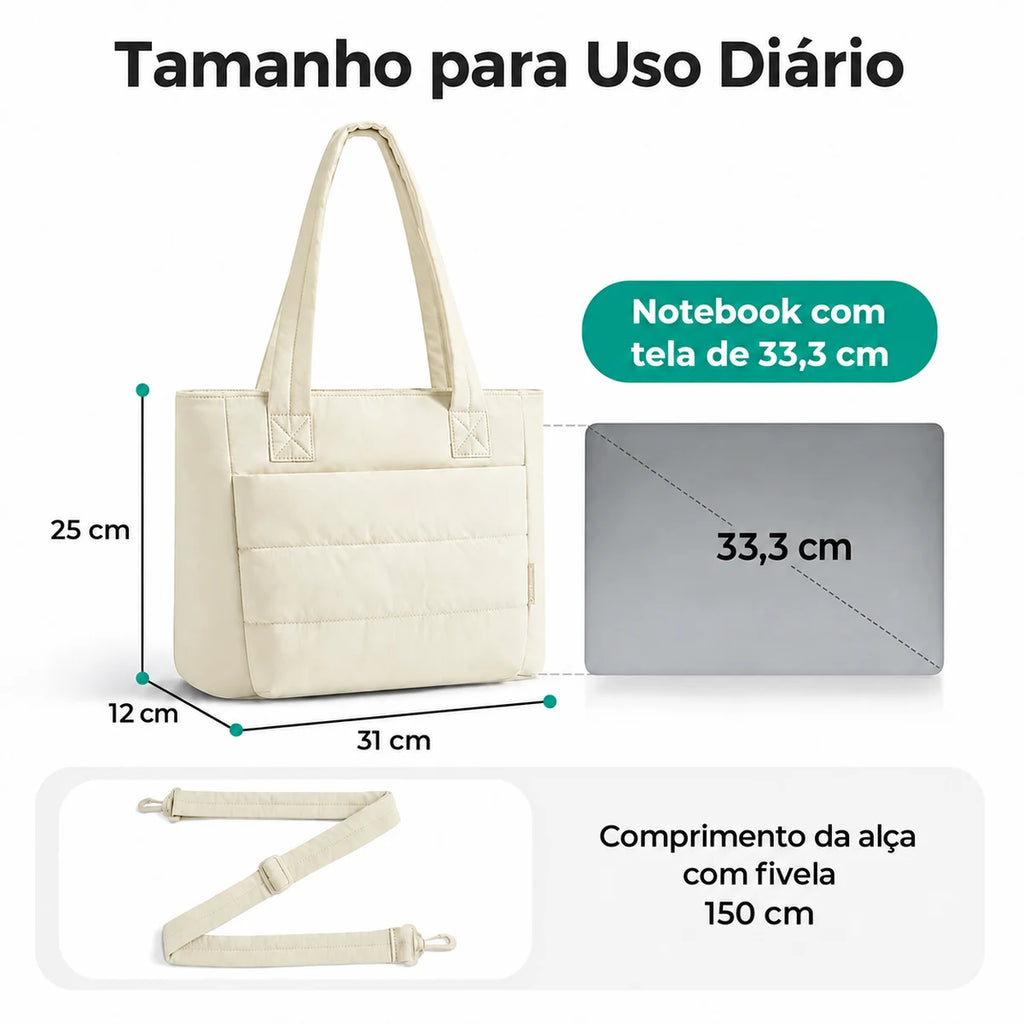Bolsa Tote Feminina Acolchoada Bags Mart Cor Bege — Dimensões em centímetros