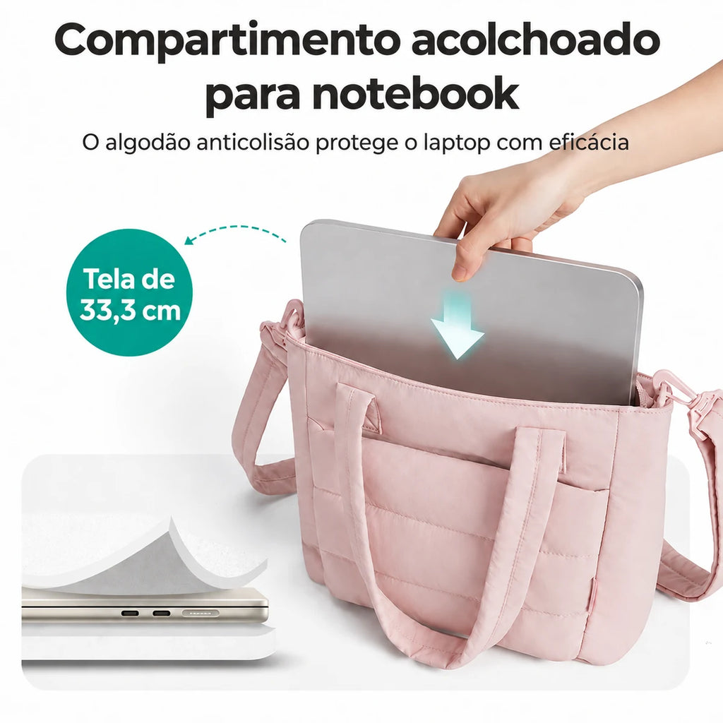 Bolsa Tote Feminina Acolchoada Bags Mart Cor Rosa — Compartimento acolchoado para notebook