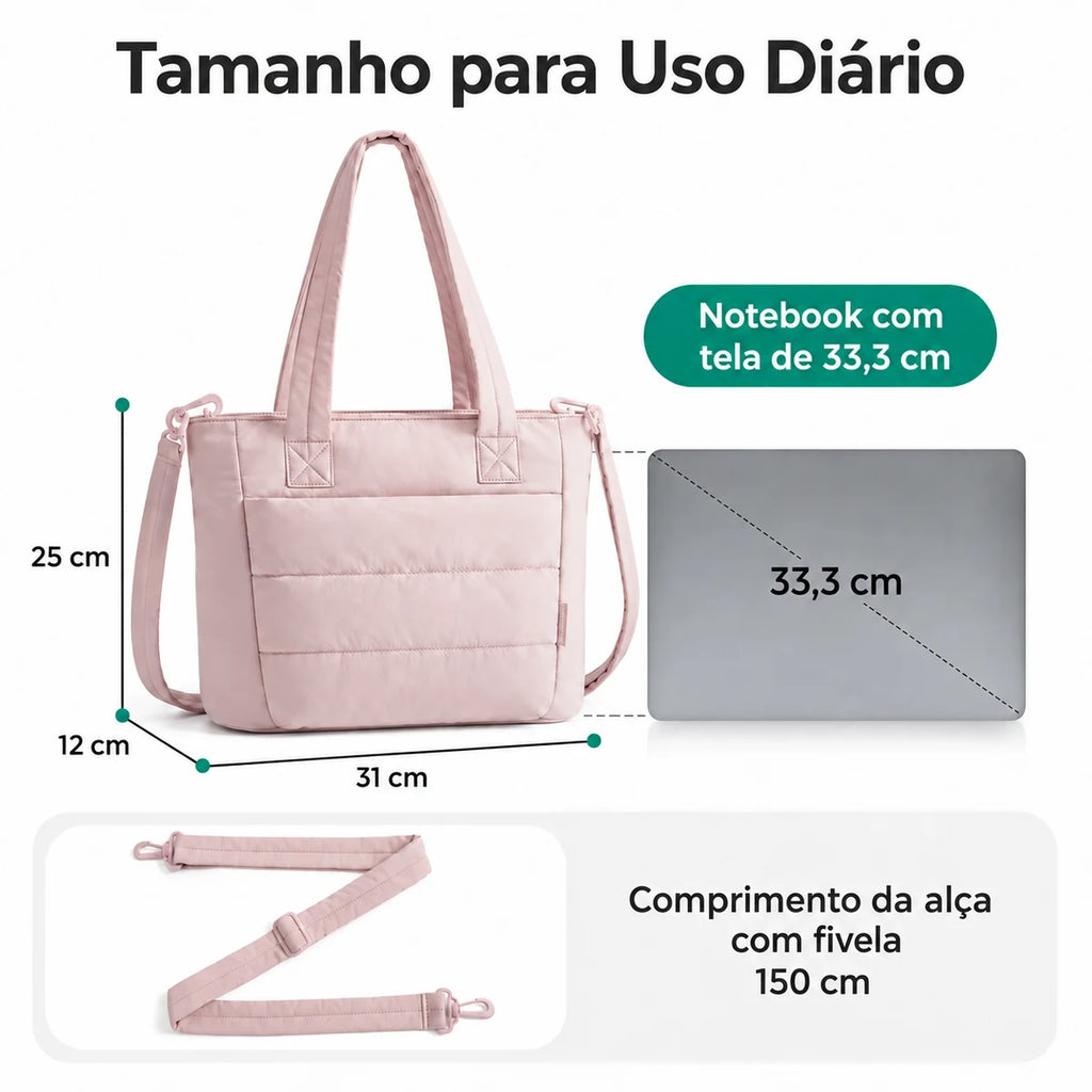 Bolsa Tote Feminina Acolchoada Bags Mart Cor Rosa — Dimensões em centímetros