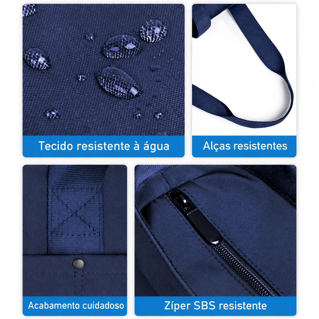 Bolsa Tote Dobrável Grande com Alça de Mão Bags Mart Cor Azul Marinho — material e acabamentos