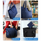 Bolsa Tote Dobrável Grande com Alça de Mão Bags Mart Cor Azul Marinho — produto em uso