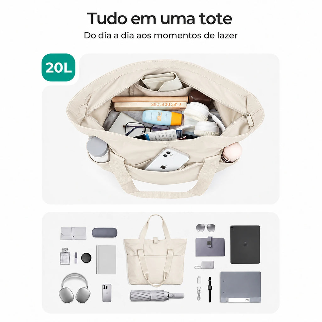 Bolsa Tote Dobrável Bags Mart Cor Bege — interior e organização