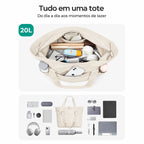 Bolsa Tote Dobrável Bags Mart Cor Bege — interior e organização