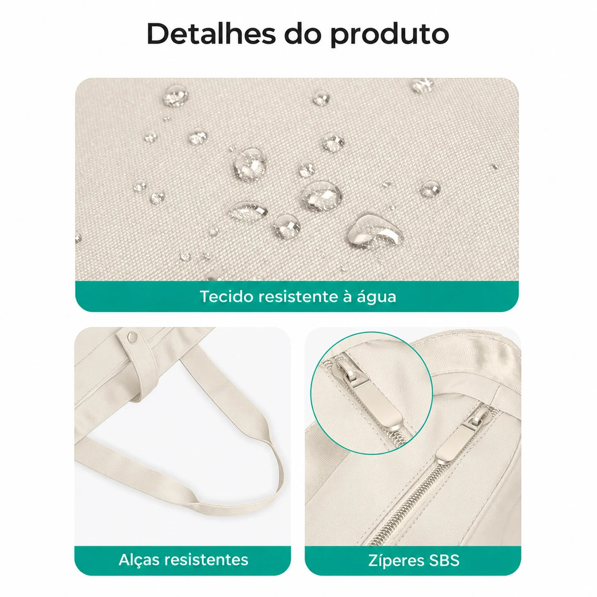 Bolsa Tote Dobrável Bags Mart Cor Bege — acabamentos e detalhes