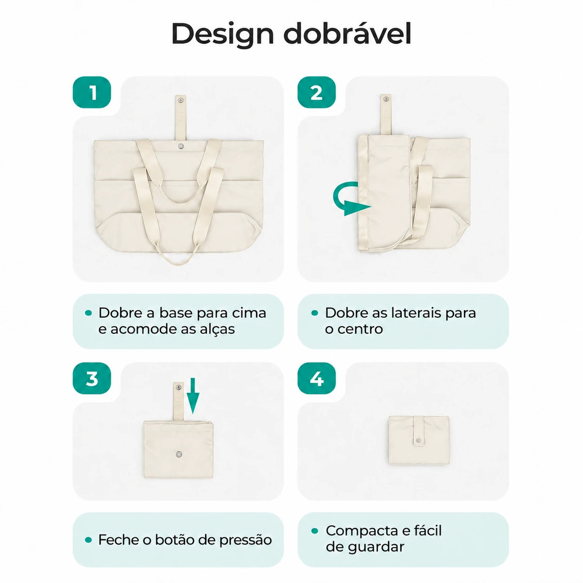 Bolsa Tote Dobrável Bags Mart Cor Bege — sequência de dobra