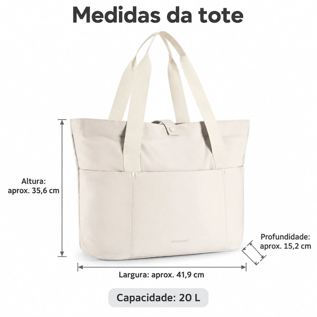 Bolsa Tote Dobrável Bags Mart Cor Bege — dimensões em centímetros