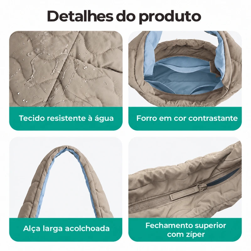 Bolsa Tote Bags Mart camel — tecido resistente à água, forro azul, alça e zíper
