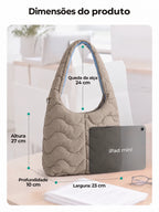 Bolsa Tote Feminina Acolchoada Bags Mart Cor Camel — dimensões em centímetros e queda da alça