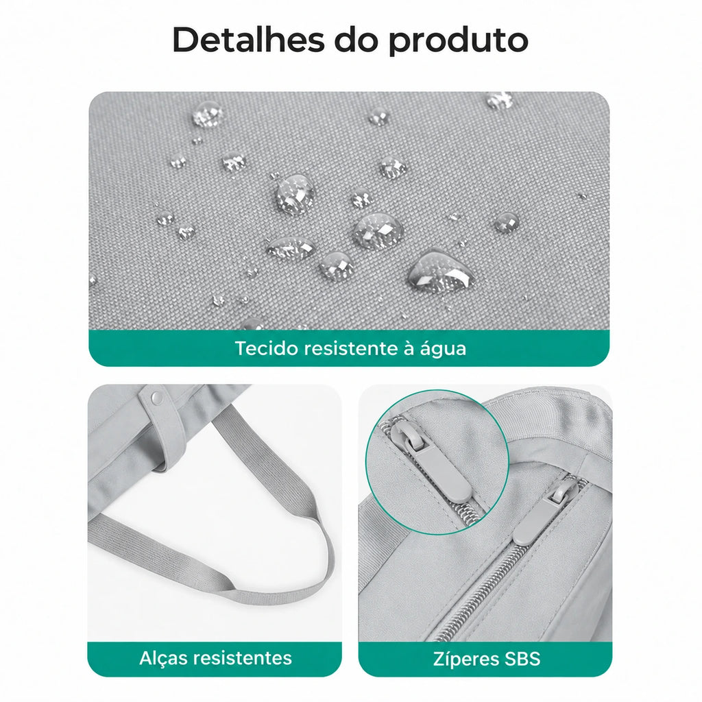 Bolsa Tote Dobrável Bags Mart Cor Cinza — acabamentos e detalhes