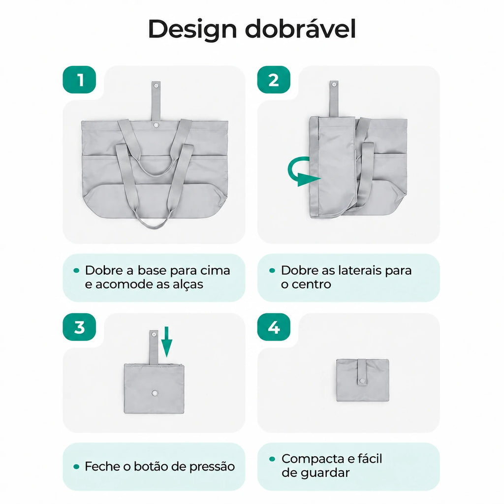 Bolsa Tote Dobrável Bags Mart Cor Cinza — sequência de dobra