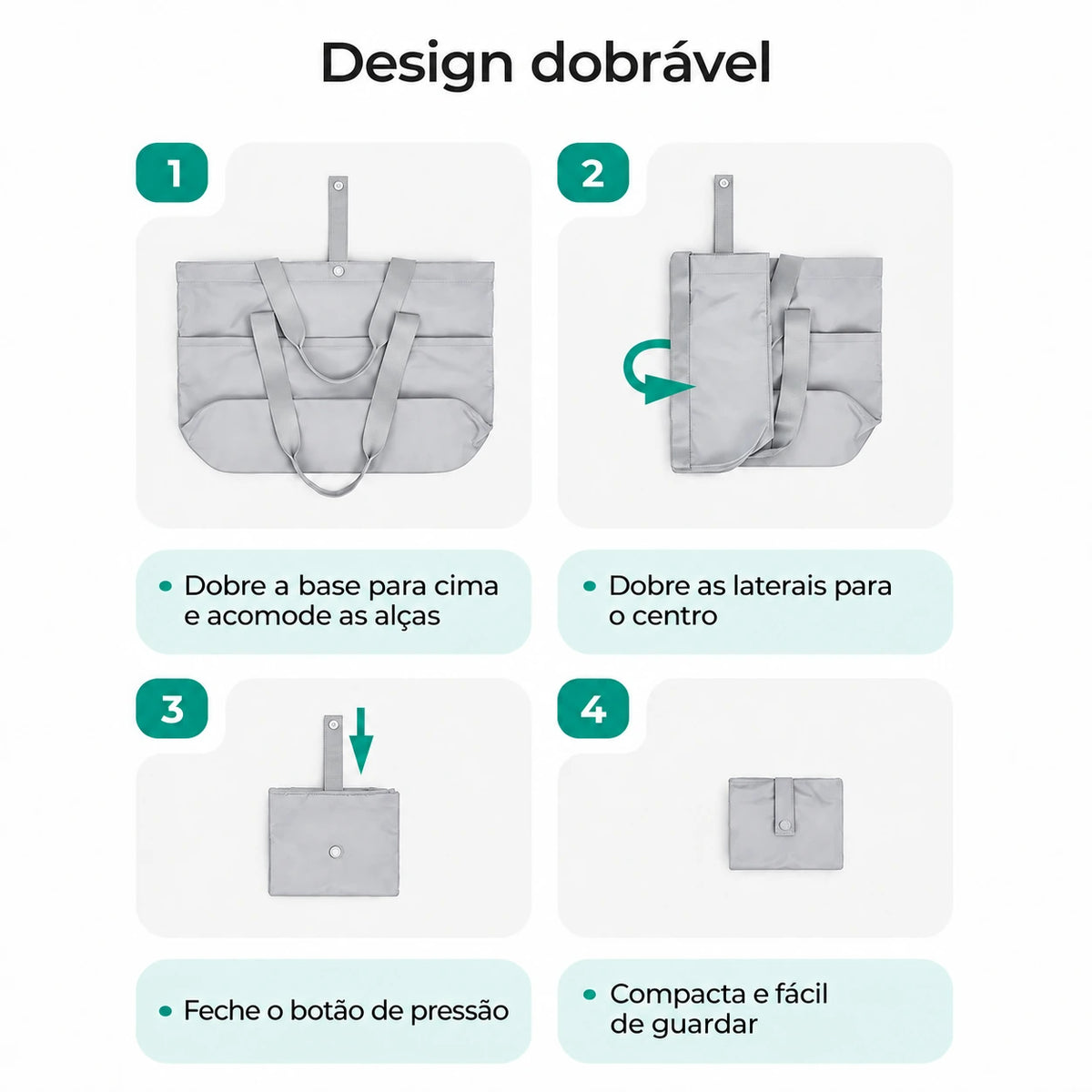 Bolsa Tote Dobrável Bags Mart Cor Cinza — sequência de dobra