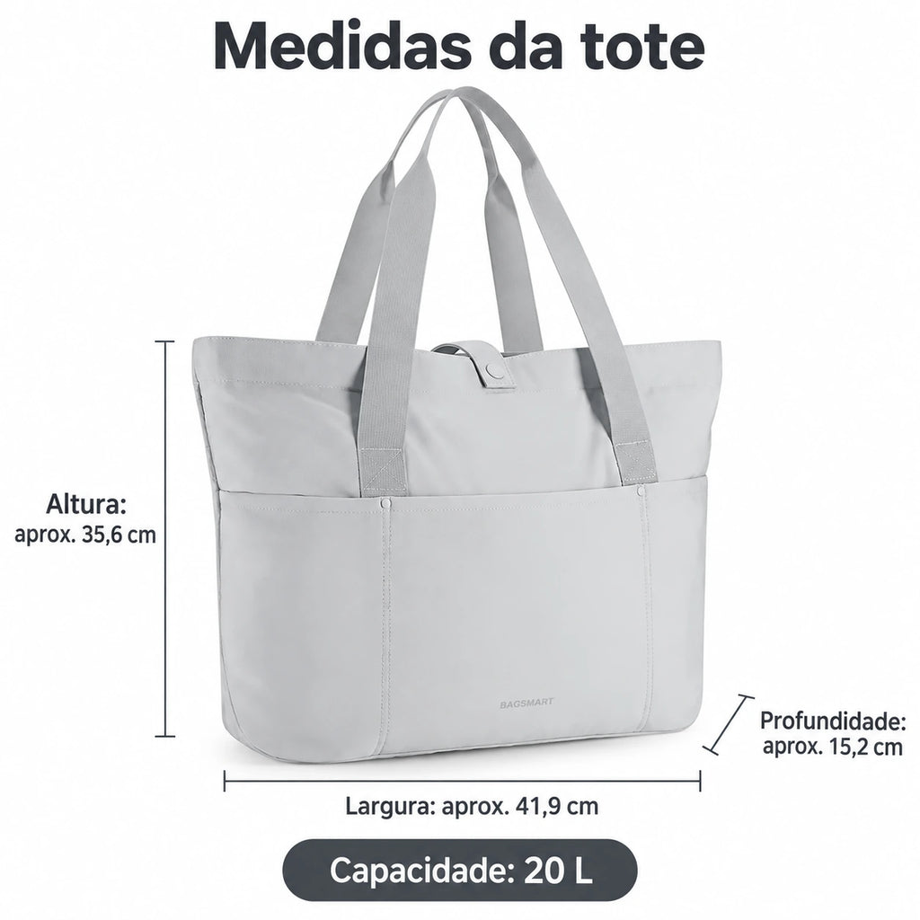 Bolsa Tote Dobrável Bags Mart Cor Cinza — dimensões em centímetros