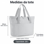 Bolsa Tote Dobrável Bags Mart Cor Cinza — dimensões em centímetros