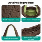 Bolsa Tote Bags Mart marrom — tecido resistente à água, forro verde, alça e zíper