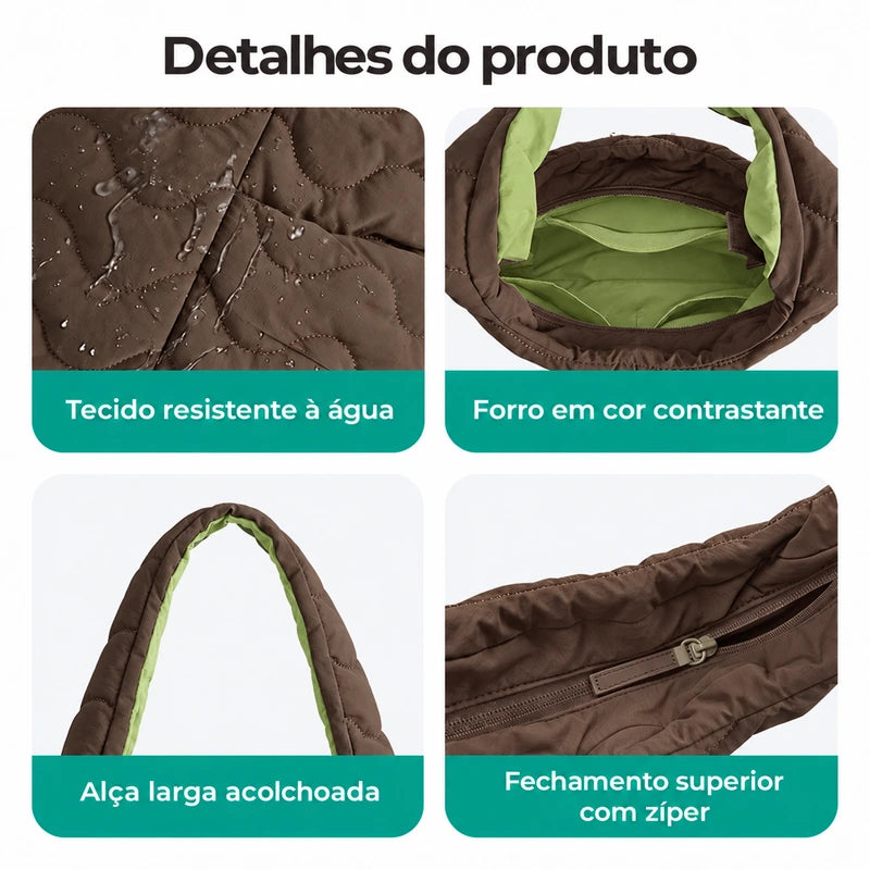 Bolsa Tote Bags Mart marrom — tecido resistente à água, forro verde, alça e zíper