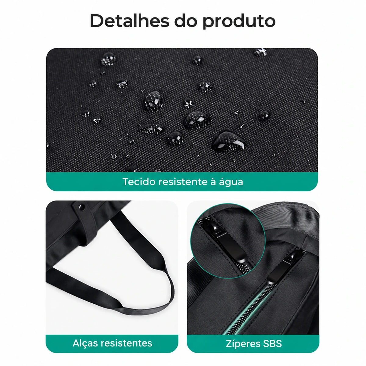 Bolsa Tote Dobrável Bags Mart Cor Preto — fechos, alças e acabamento