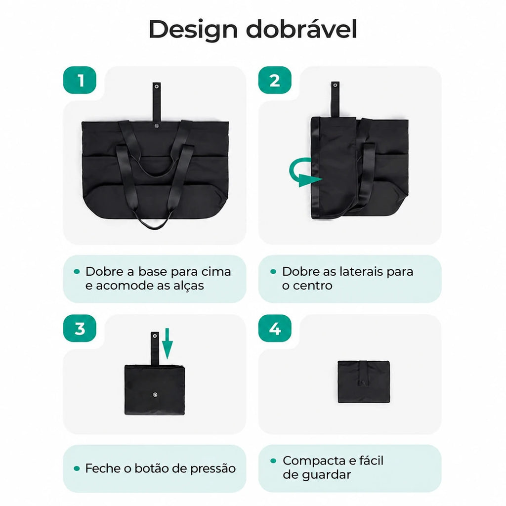 Bolsa Tote Dobrável Bags Mart Cor Preto — passo a passo para dobrar