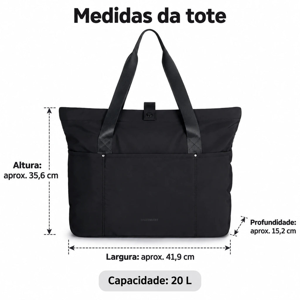 Bolsa Tote Dobrável Bags Mart Cor Preto — dimensões em centímetros