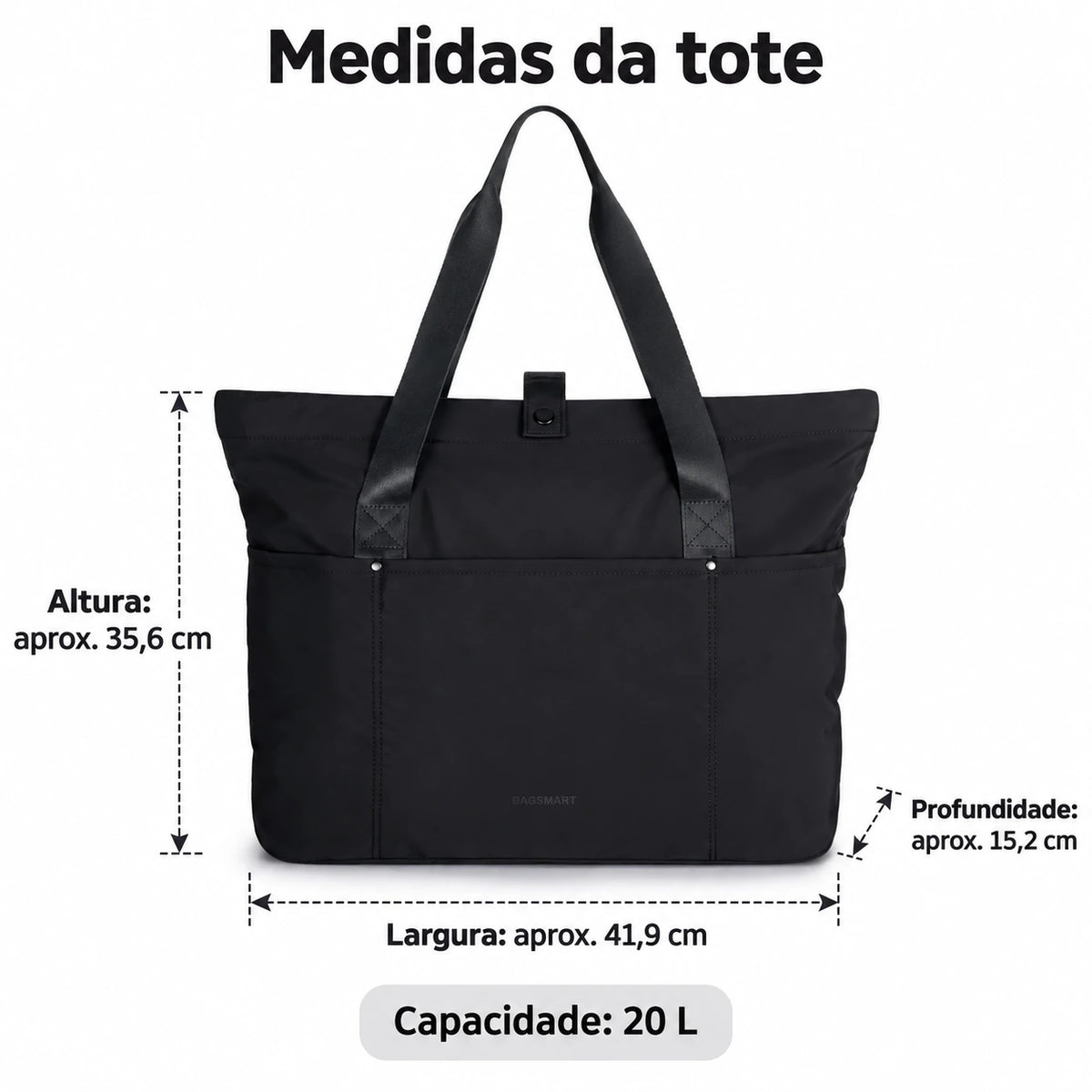 Bolsa Tote Dobrável Bags Mart Cor Preto — dimensões em centímetros