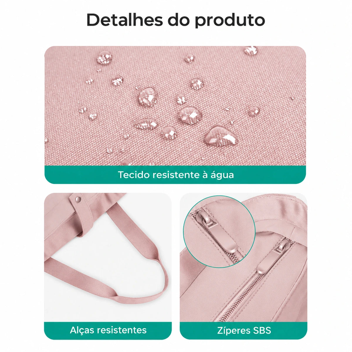 Bolsa Tote Dobrável Bags Mart Cor Rosa — acabamentos e detalhes