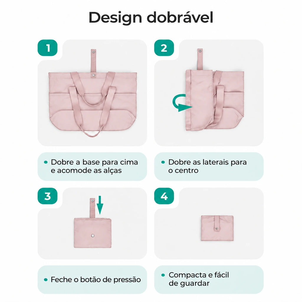 Bolsa Tote Dobrável Bags Mart Cor Rosa — sequência de dobra