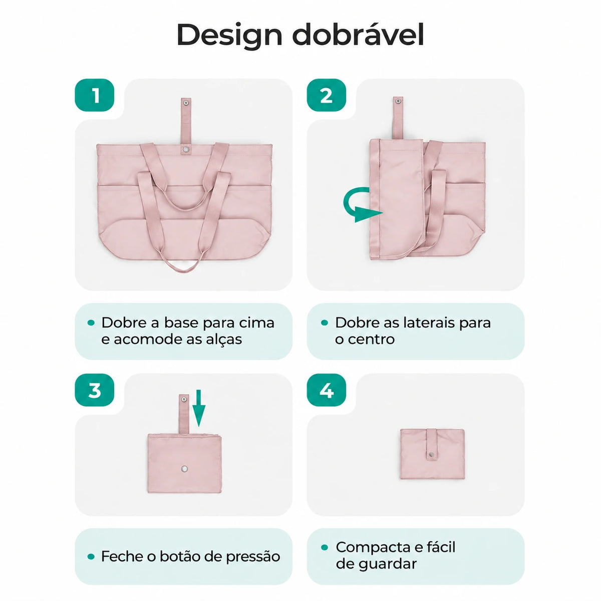 Bolsa Tote Dobrável Bags Mart Cor Rosa — sequência de dobra