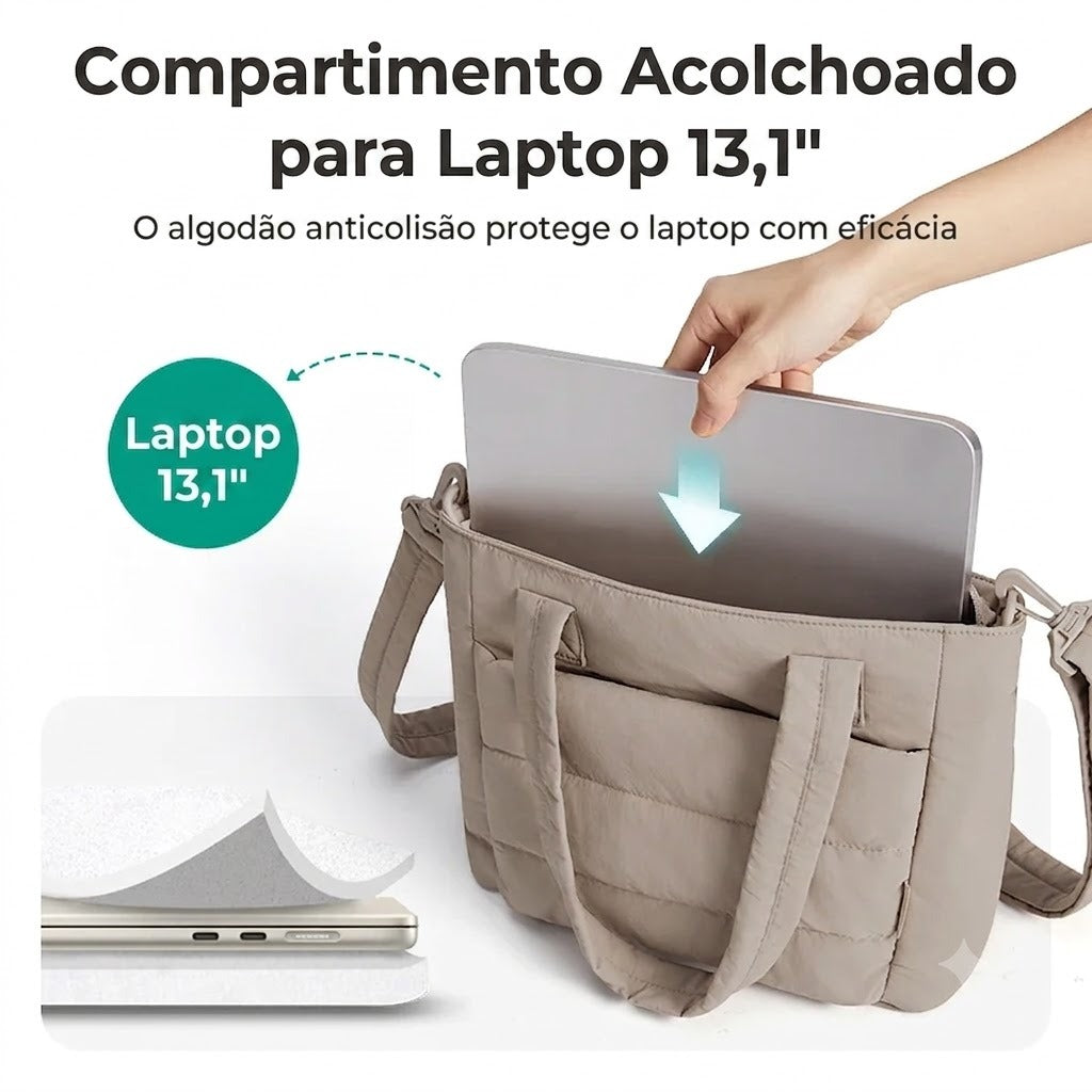 Bolsa Tote Feminina Acolchoada Bags Mart - Compartimento Acolchoado para Laptop 13,1"