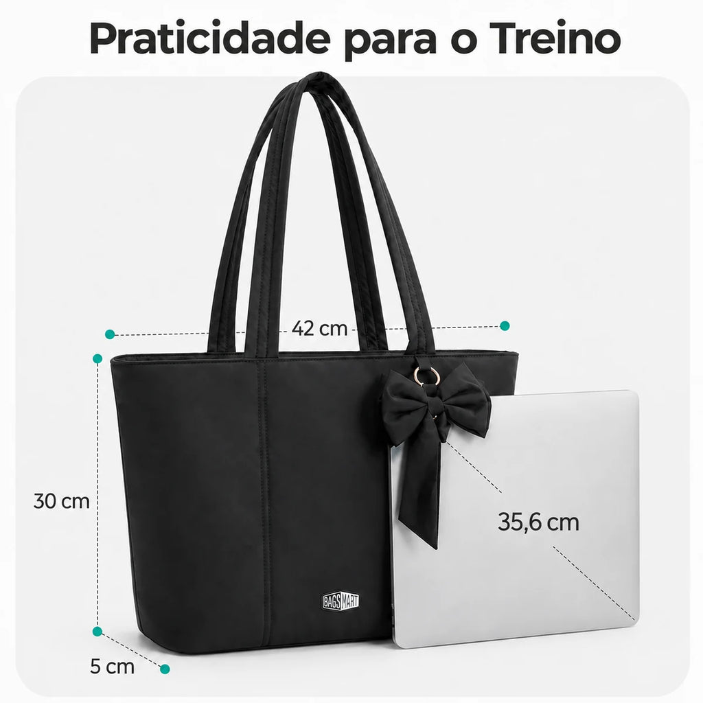 Bolsa Tote Feminina com Laço Grande Capacidade Bags Mart Cor Preto — Dimensões em centímetros