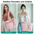 Bolsa Tote Feminina com Laço Grande Capacidade Bags Mart Cor Rosa — Uso no ombro e na mão