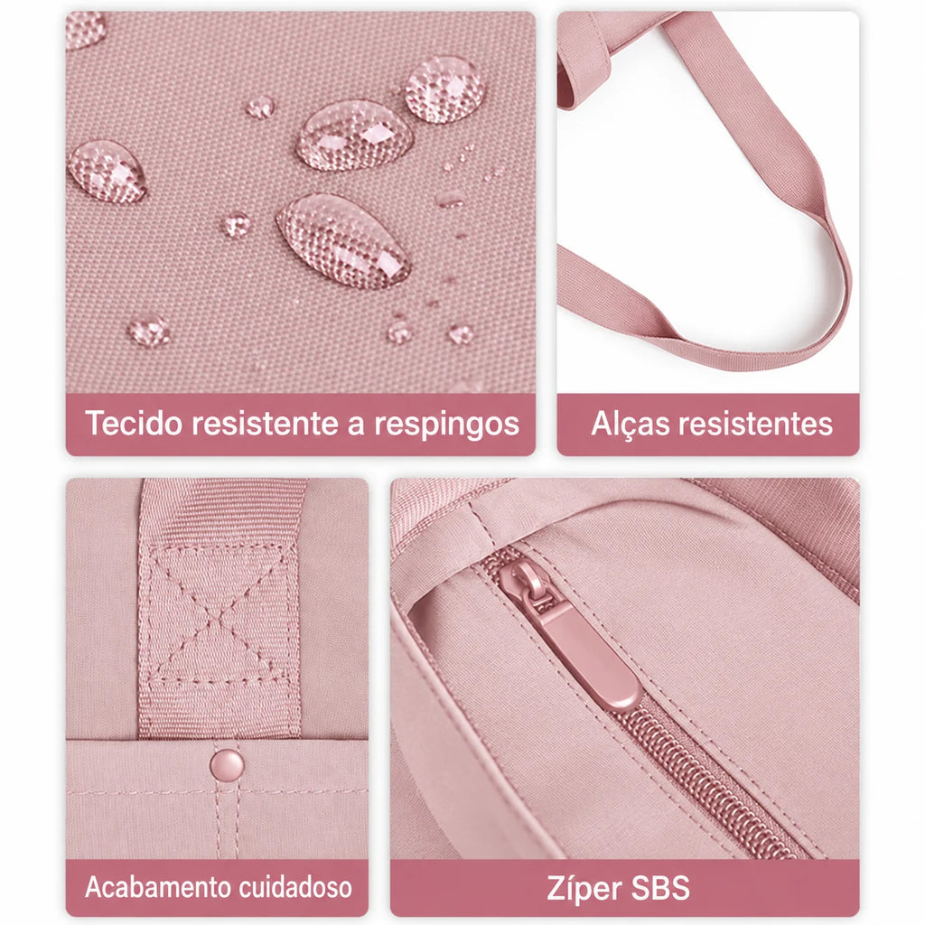 Bolsa Tote Dobrável Bags Mart Cor Rosa — alças, tecido e fechos